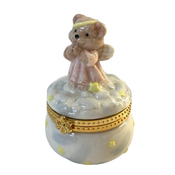 Teddy Bear Angel on Cloud Porcelain Baby/ Child's Keepsake Jewelry Box -FRANCE - Picture 10 of 14